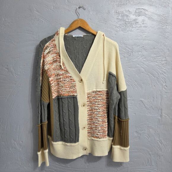 Papaya Branch oversized Cardigan sweater hoodie, womens size Xl, multi-colored - Picture 3 of 8